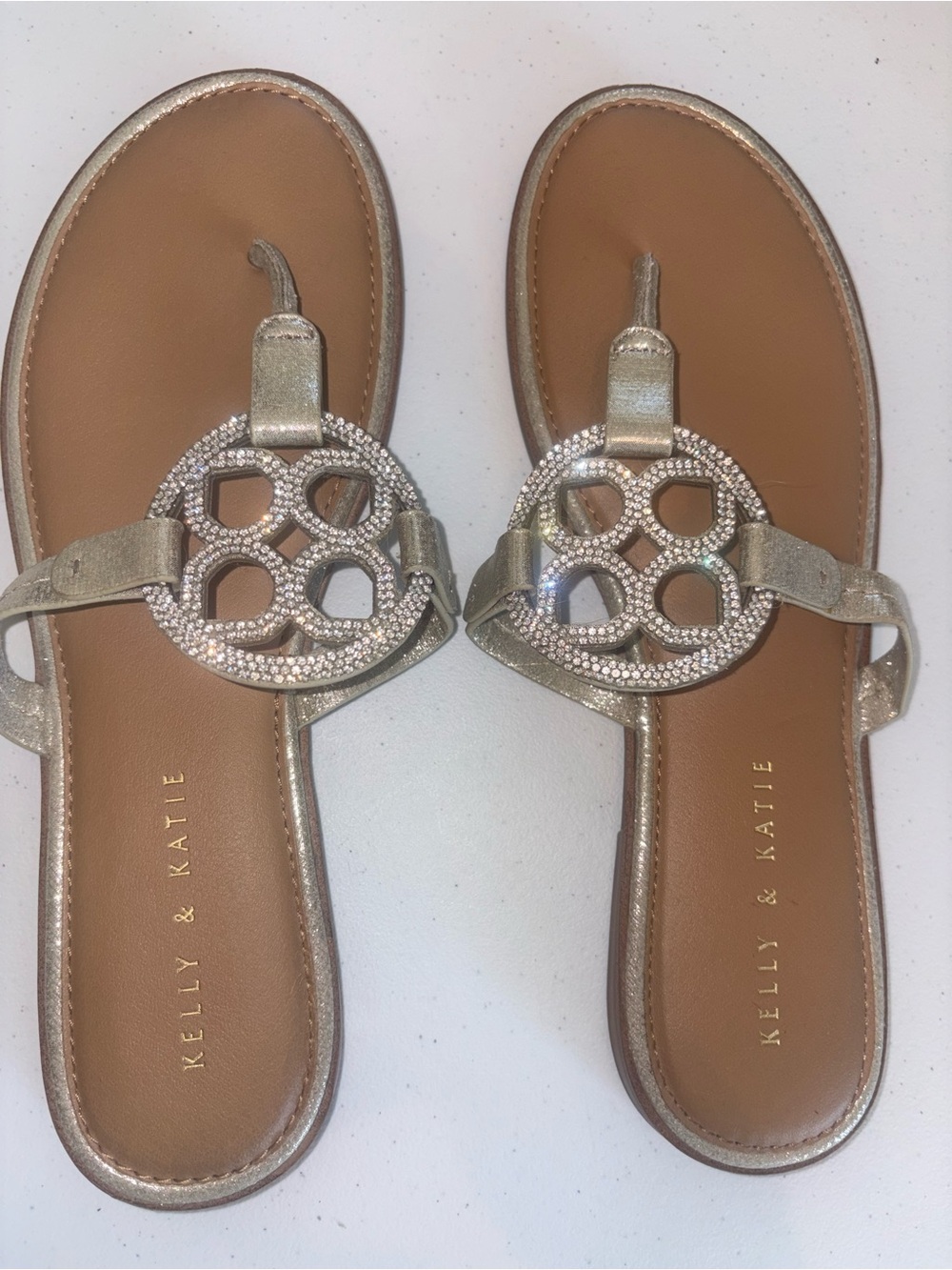 Kelly & Katie Gold Rhinestone Circle Thong Sandals